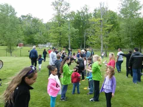 a group of people in a park