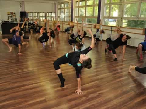 a group of people exercising