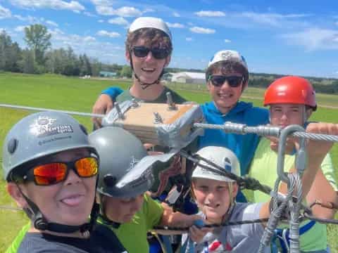 a group of people wearing helmets