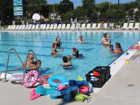 a group of people in a pool