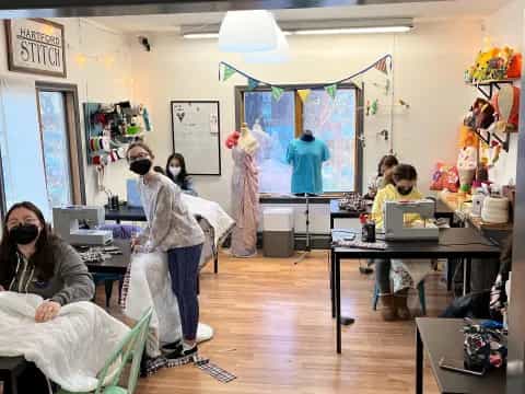 a group of people in a room