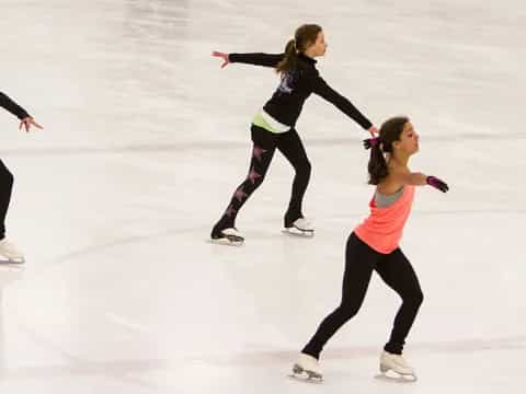 a group of women ice skating