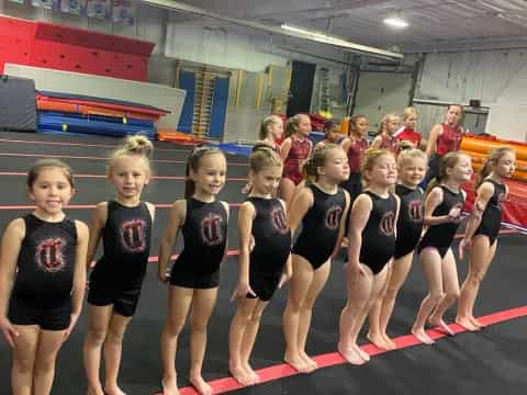 a group of girls in a gym
