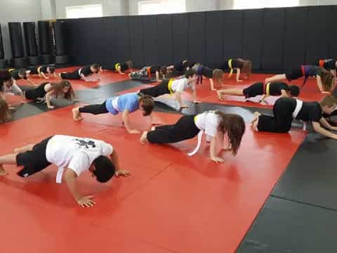 a group of people exercising