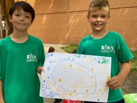 a couple of boys holding a globe