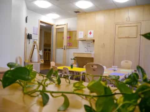 a room with tables and chairs