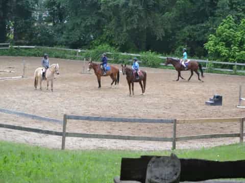 a group of people riding horses