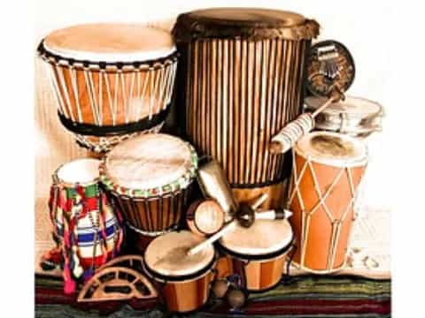 a drum set with drums