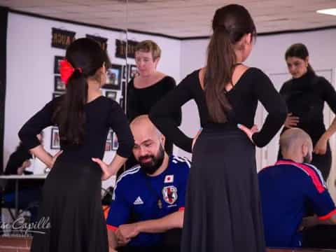 a group of people in a room