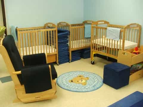 a room with chairs and a table