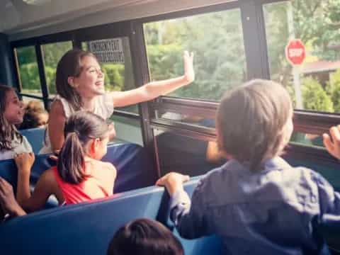 a group of people on a bus