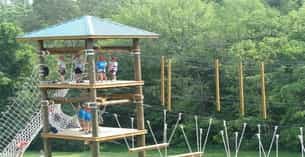 a group of people on a play structure