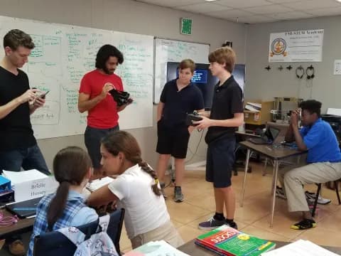 a group of people in a classroom