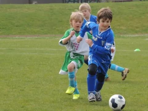 a group of kids playing football