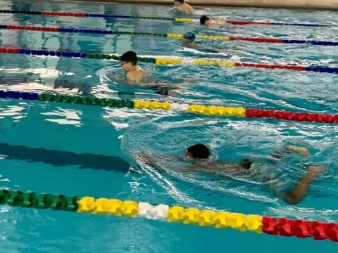 a group of people in a pool