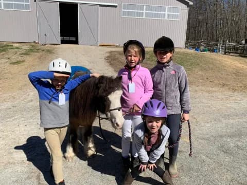 a group of people with a horse