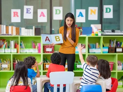 a teacher teaching her students