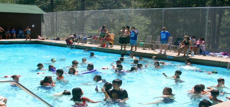 a group of people in a pool