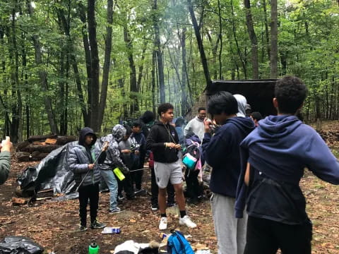 a group of people outside