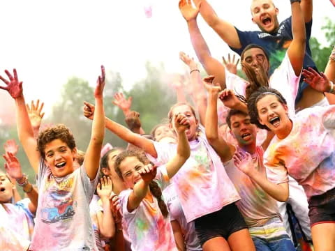 a group of people cheering