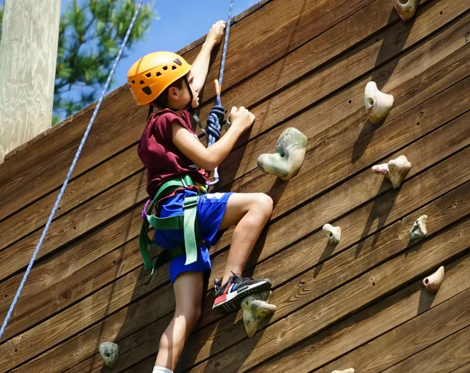 a girl climbing a fence