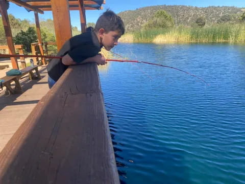a boy fishing on a dock