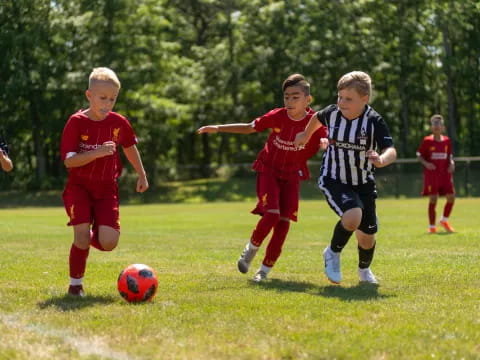 a group of kids playing football