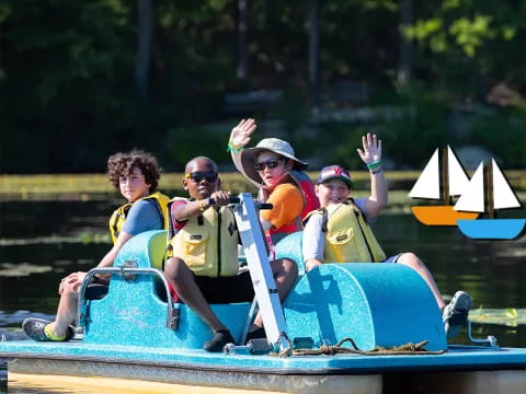 a group of people in a raft