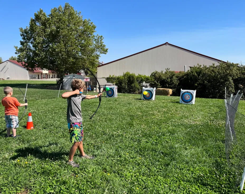 a couple of kids playing in a yard