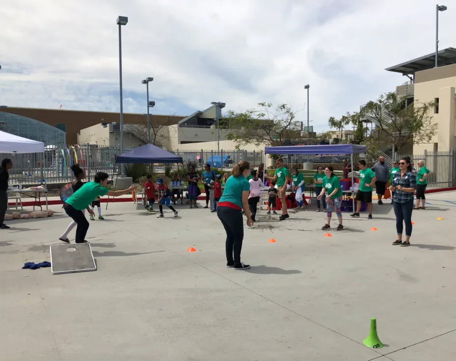 a group of people playing a game