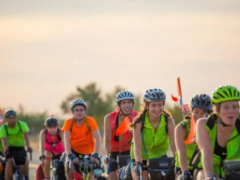 a group of people on bicycles