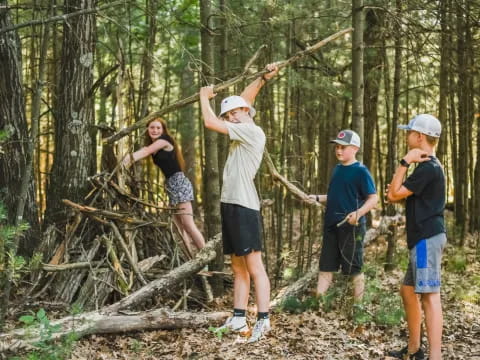 a group of people in the woods