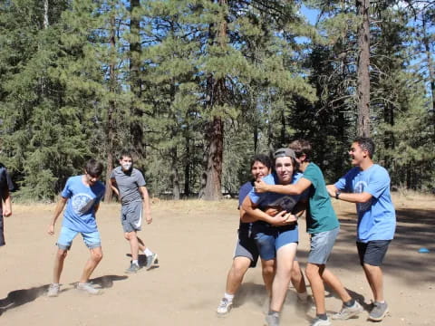 a group of people running