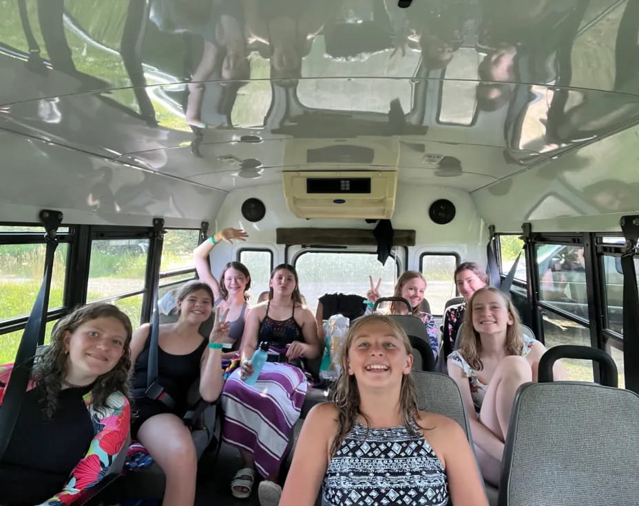 a group of people on a bus