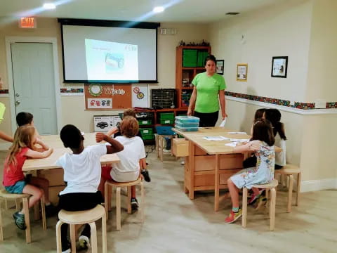 a group of people in a classroom