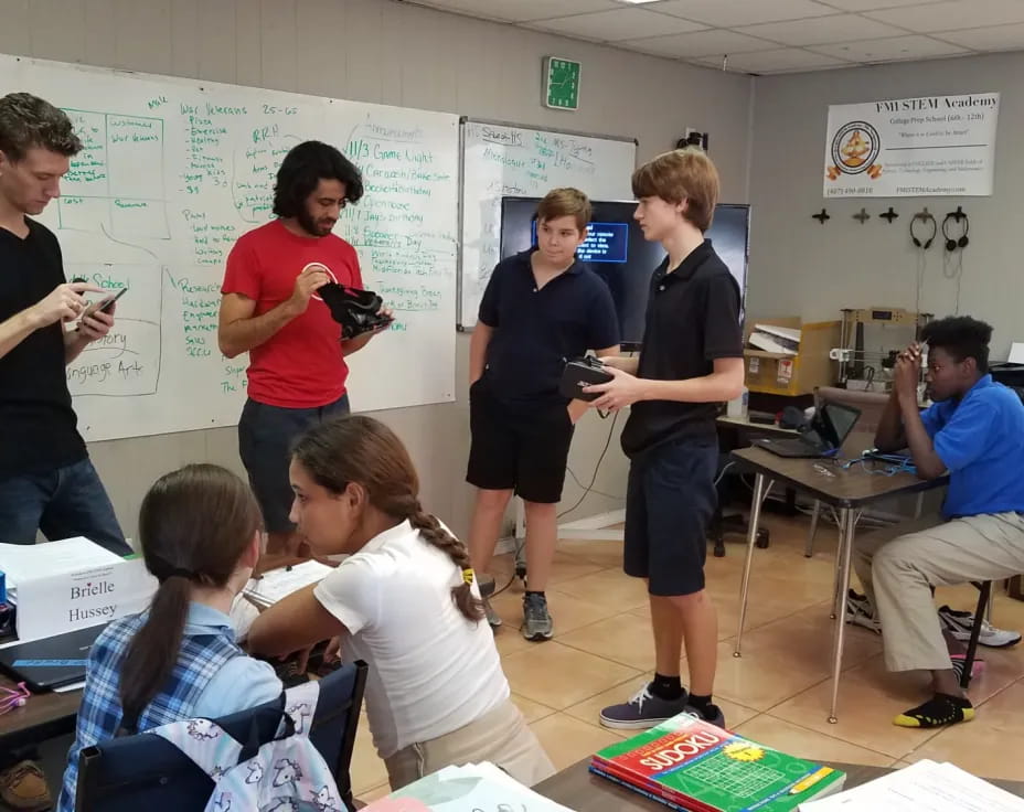 a group of people in a classroom