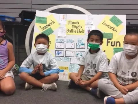 a group of kids wearing masks