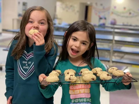 girls eating a cookie