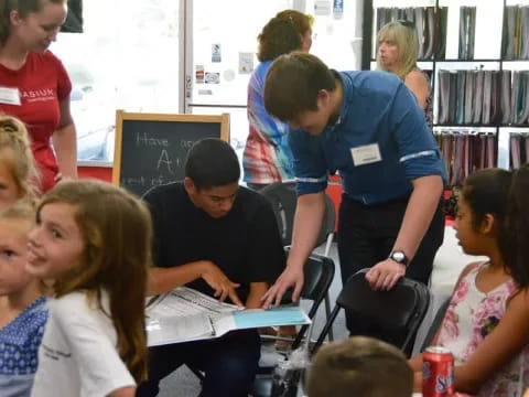 a group of people in a classroom