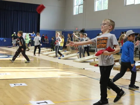 a group of people in a gym