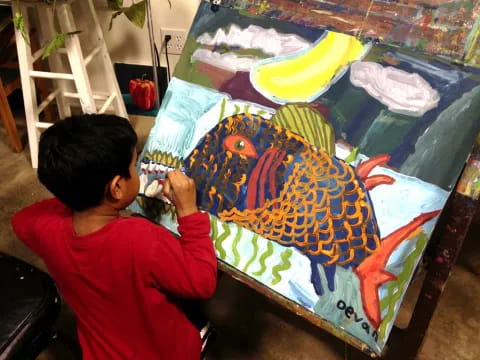a child painting on a canvas