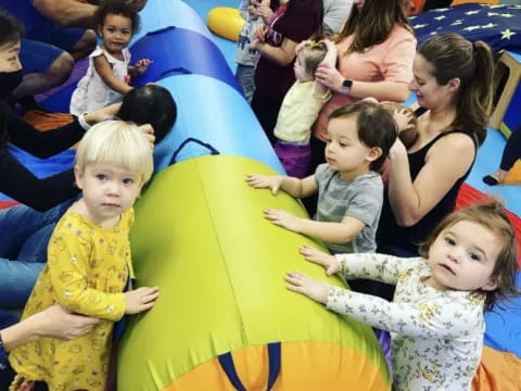 a group of children on a slide