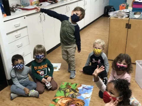 a group of children wearing masks