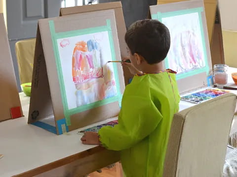 a child painting on a easel