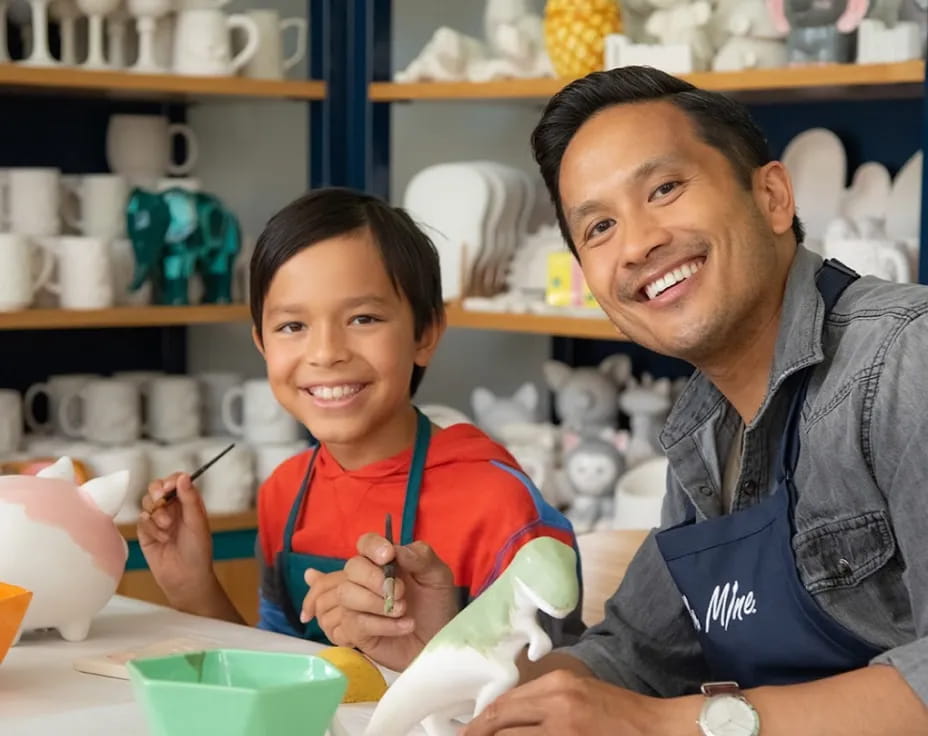 a person and a child smiling