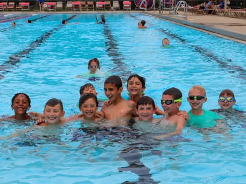 a group of people in a pool