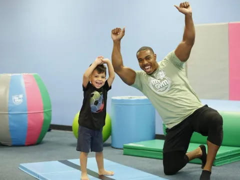 a person and a girl exercising