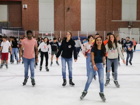 a group of people ice skating