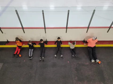 a group of people on a track
