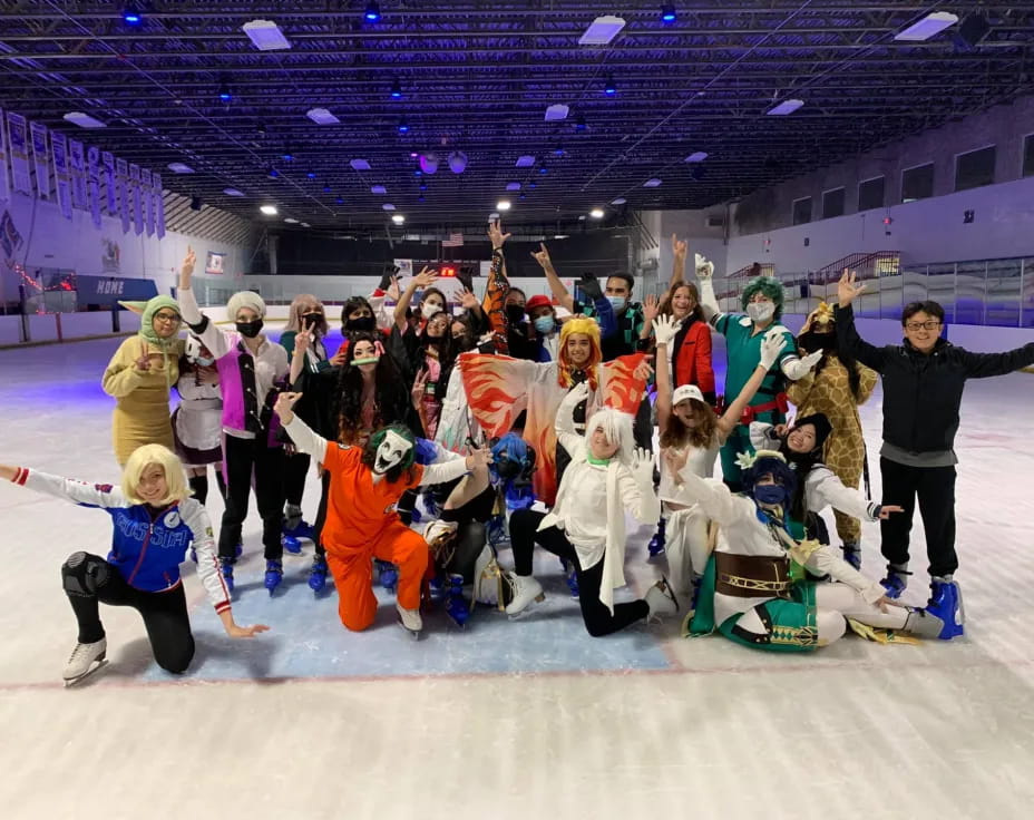 a group of people on ice